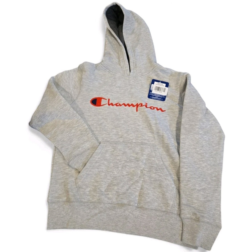 Champion Youth Pullover Hoodie Gray With Red Embroidery NWT Sz Med. (C-28)
